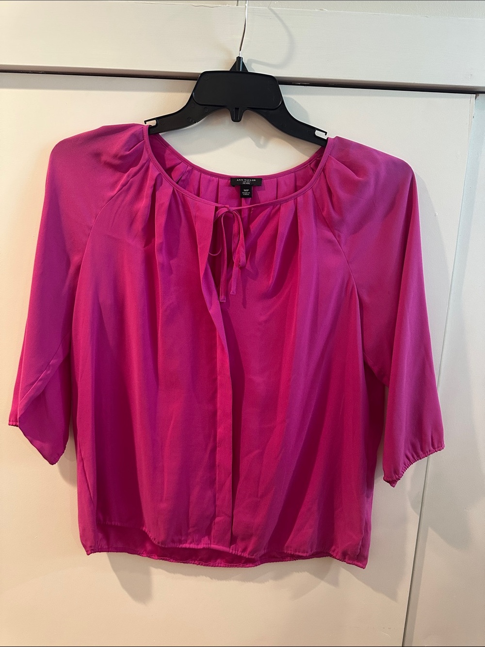 Ann Taylor Bright Fuchsia Tie-Neck Blouse